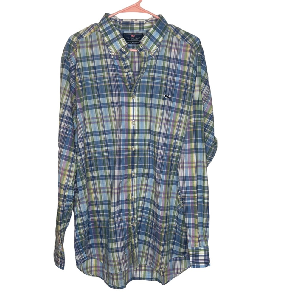 Vineyard Vines blue plaid slim fit whale shirt